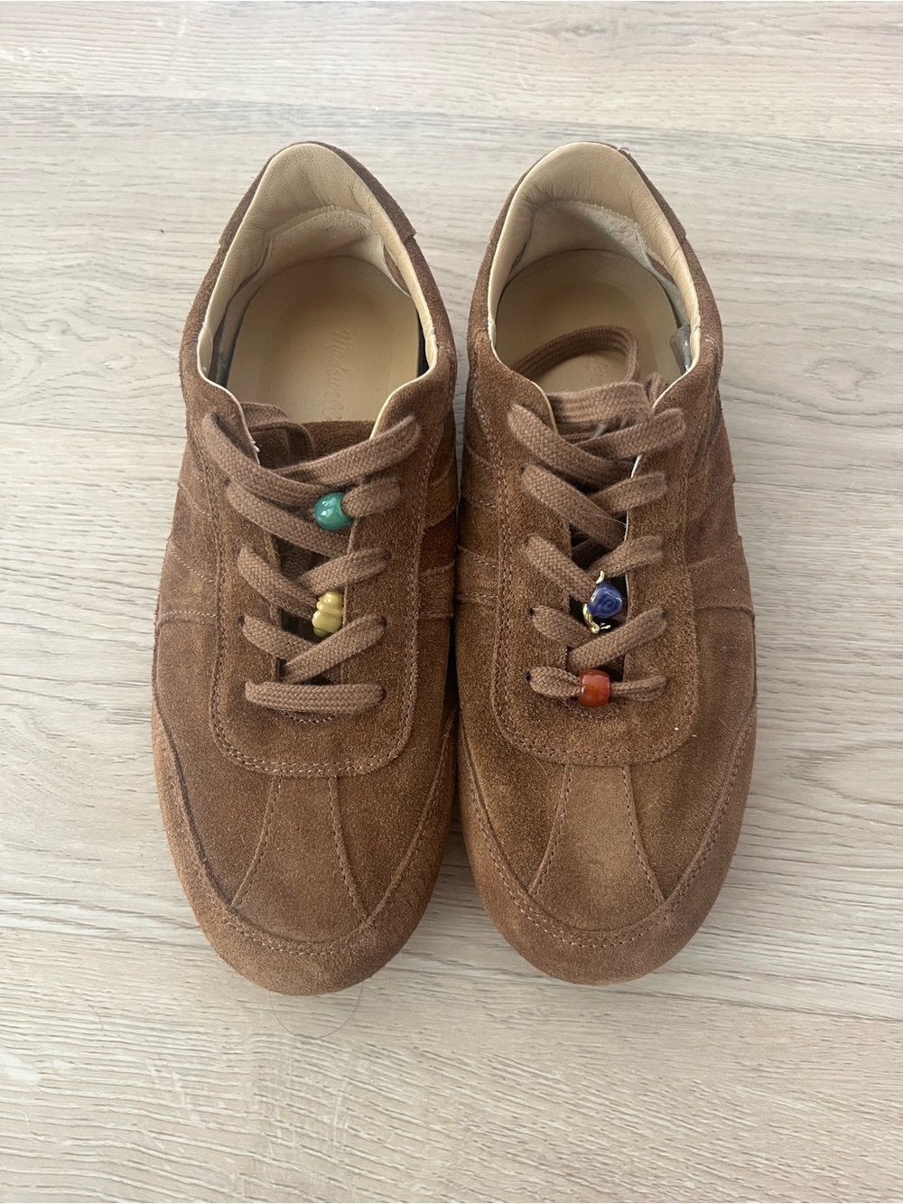 Madewell Brown Suede Women's Sneakers with Colorful Bead Accents
